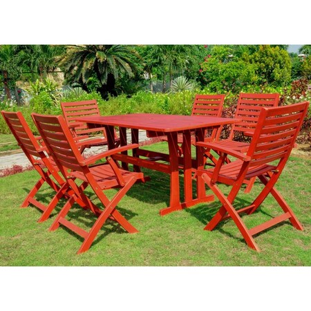 International Caravan Sciacca Acacia Wood Dining Group, Barn Red - 7 Piece RE-07-FA-127-6CH-BRD